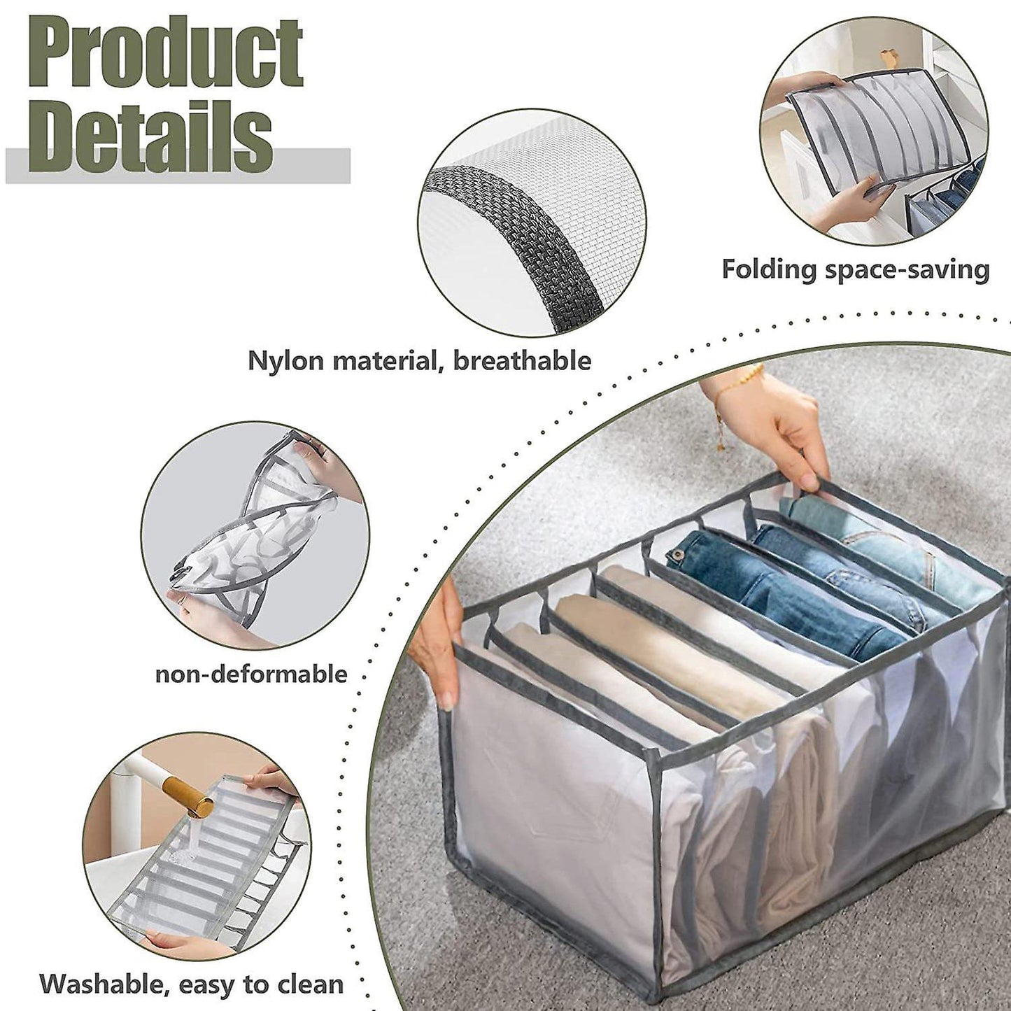 7 Grids Clothes Organizer 2pcs,for Closet,compartment Storage Box