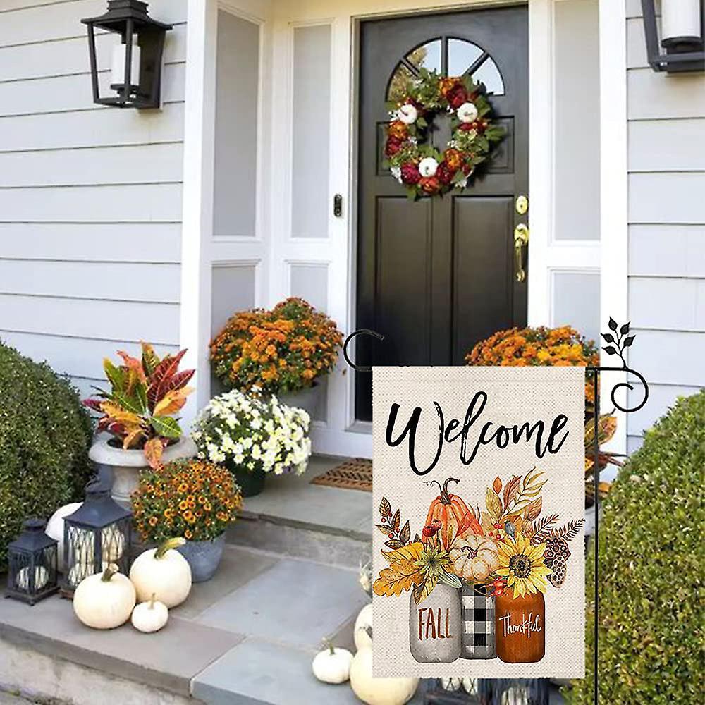 Fall Welcome Garden Flag Floral Thankful 12x18 Inch