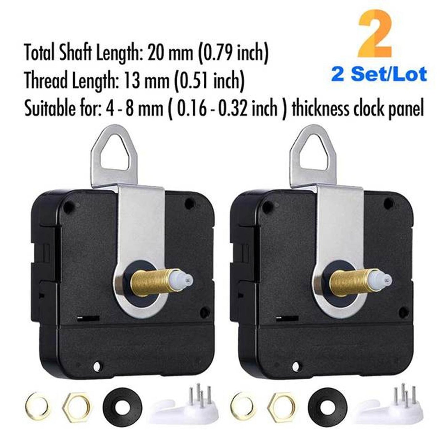 2pcs Silent Diy Quartz Wall Clock for Repair Parts Home Decor 20mm