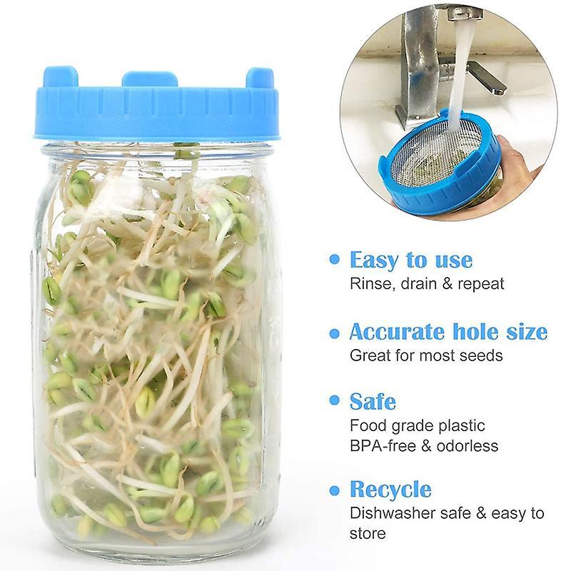 4 Pack Plastic Sprout Lids with Stainless Steel Screen for Mason Jars
