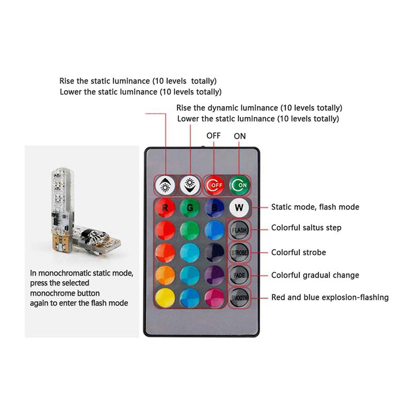 2x T10 5050 6smd Rgb 2 Pcs Led Multi Color Light Car Automotive Bulbs