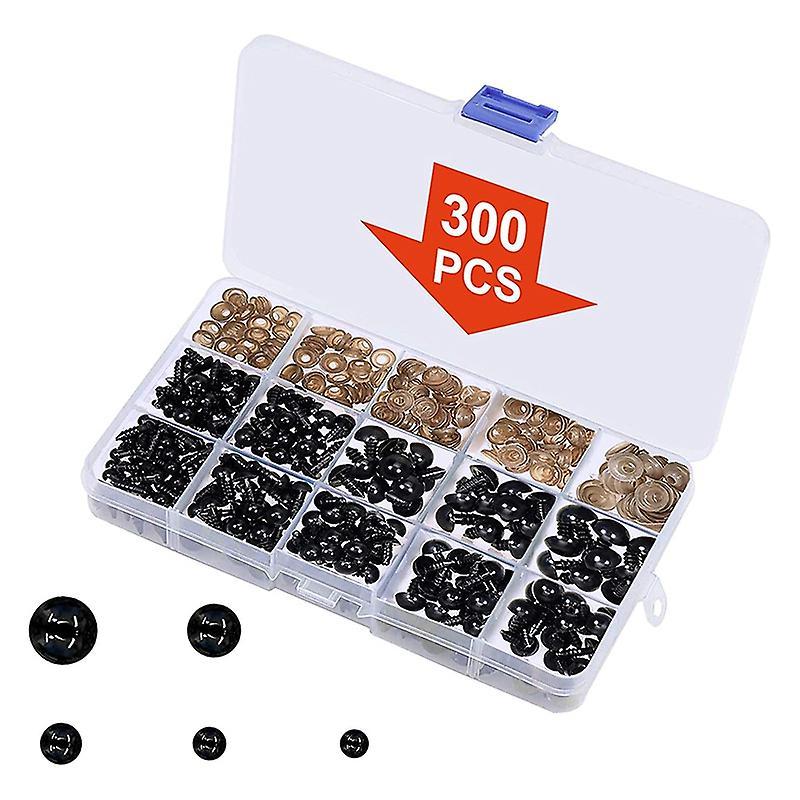 Safety Eyes with Washers, 150pcs Toy Teddy Bear Black Plastic Eye