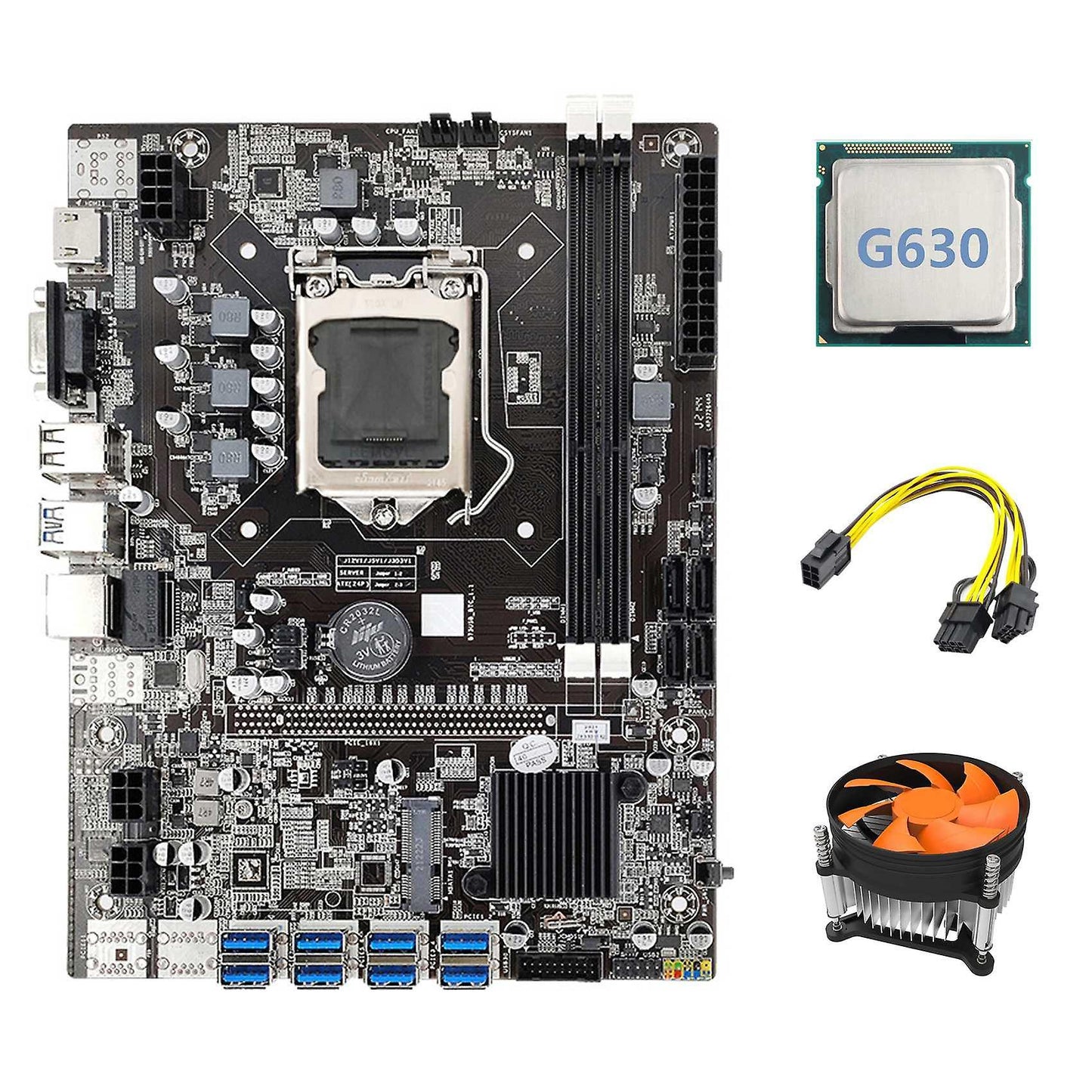 B75 Usb Eth Mining Motherboard 8xpcie to Usb+g630 Cpu+fan Lga1155