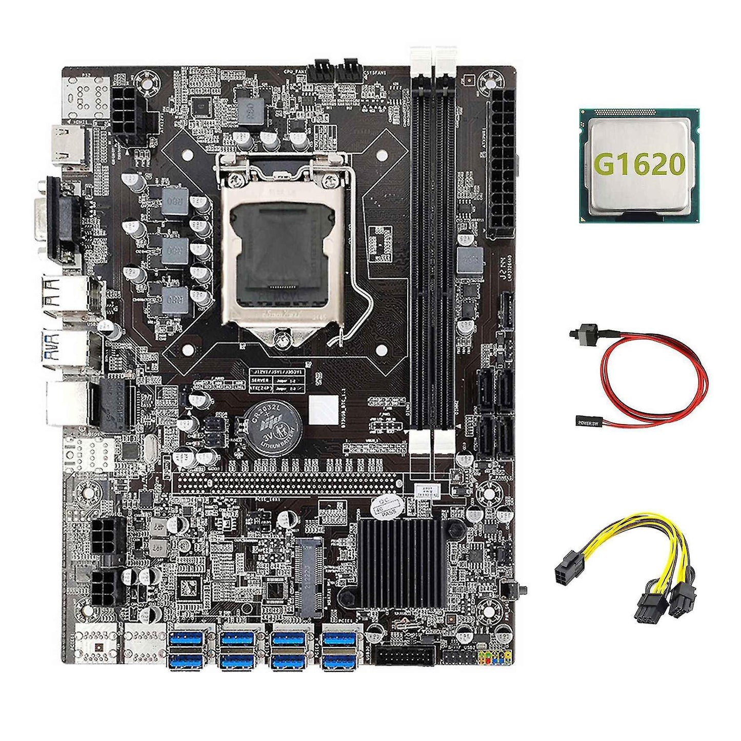 B75 Eth Mining Motherboard 8xpcie to Usb+g1620 Cpu+6pin to Dual 8pin