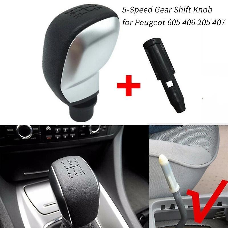 5-speed Gear Shift Knob Head Shifter Black Silver for Peugeot 605 406