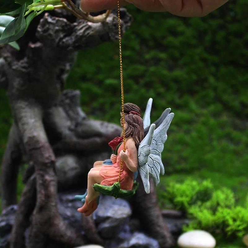 Romantic Couple Figurines Swing Flower Fairy Pendant Resin Decoration