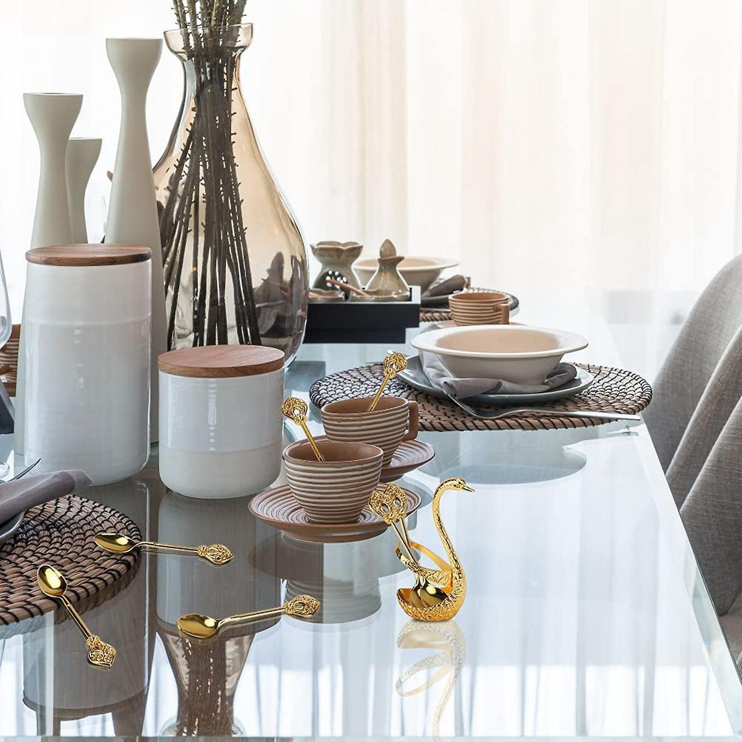 Creative Dinnerware Set Decorative Swan Base Holder with 6 Spoons A