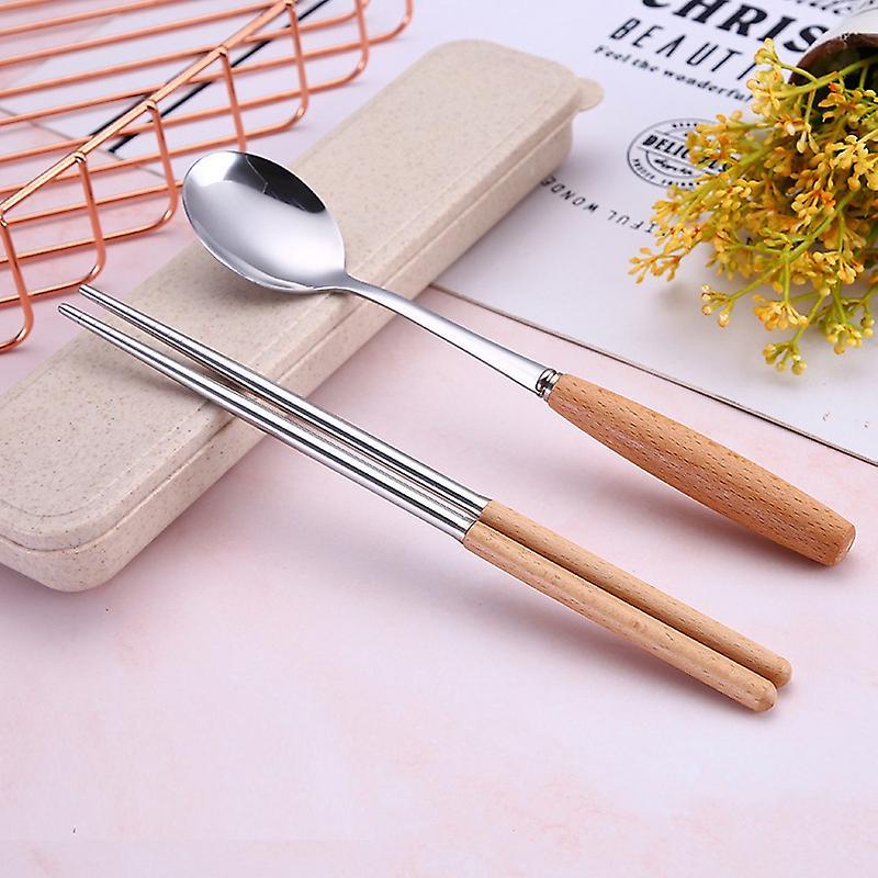 Utensils Set with Case-4 Pieces Wood Handle Set Stainless Steel