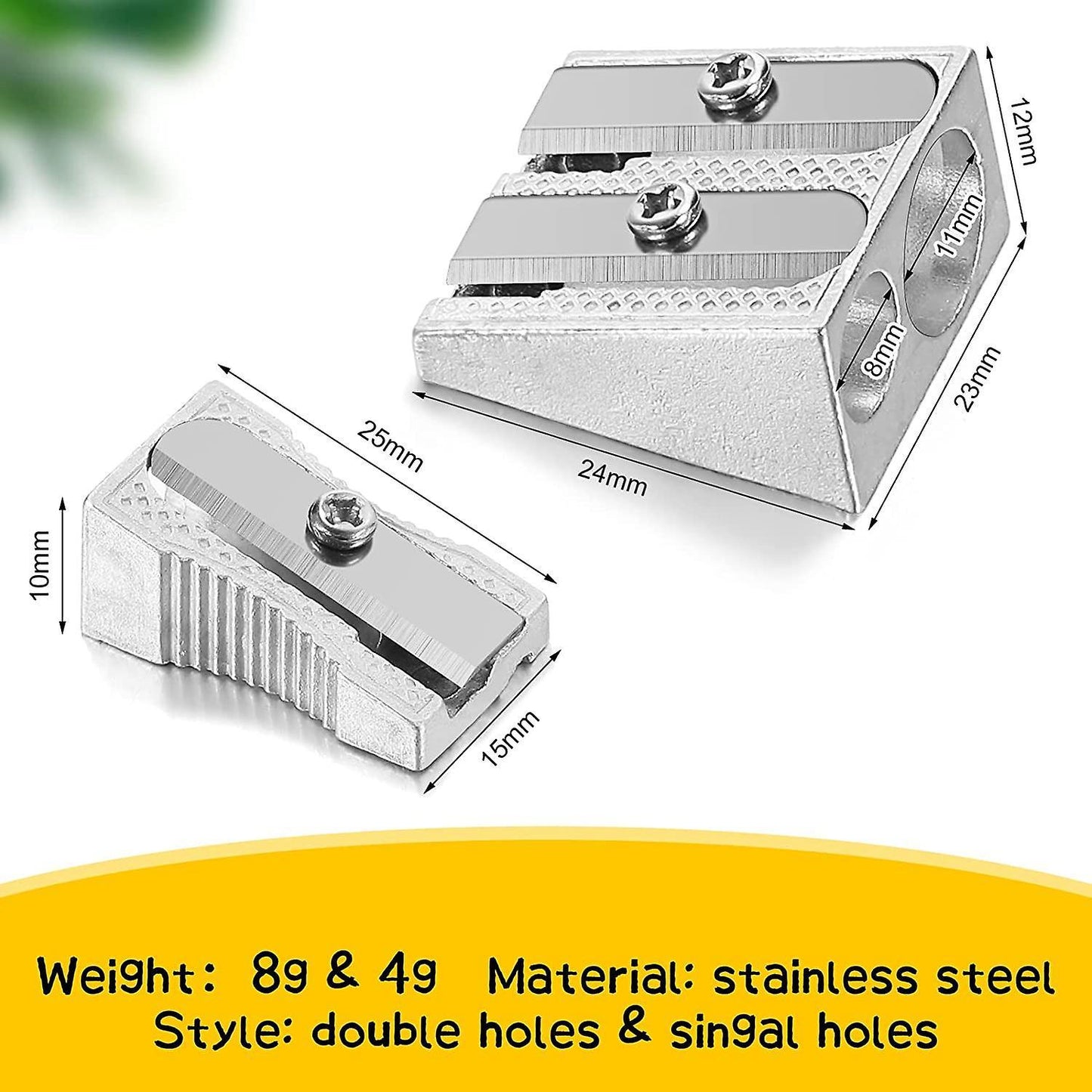 6 Pcs Metal Pencil Sharpeners, Single and Dual Hole Pencil Sharpeners