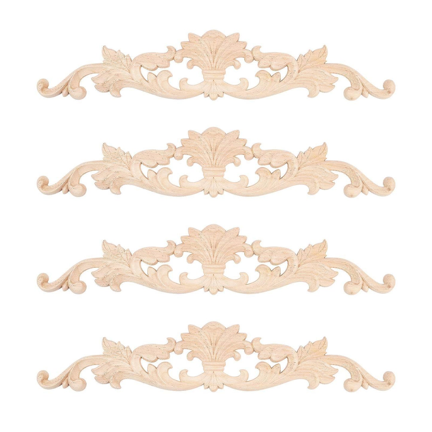 4pcs Wooden Carved Onlay Appliques for Home Door Cabinet Decoration