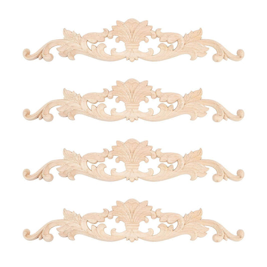 4pcs Wooden Carved Onlay Appliques for Home Door Cabinet Decoration