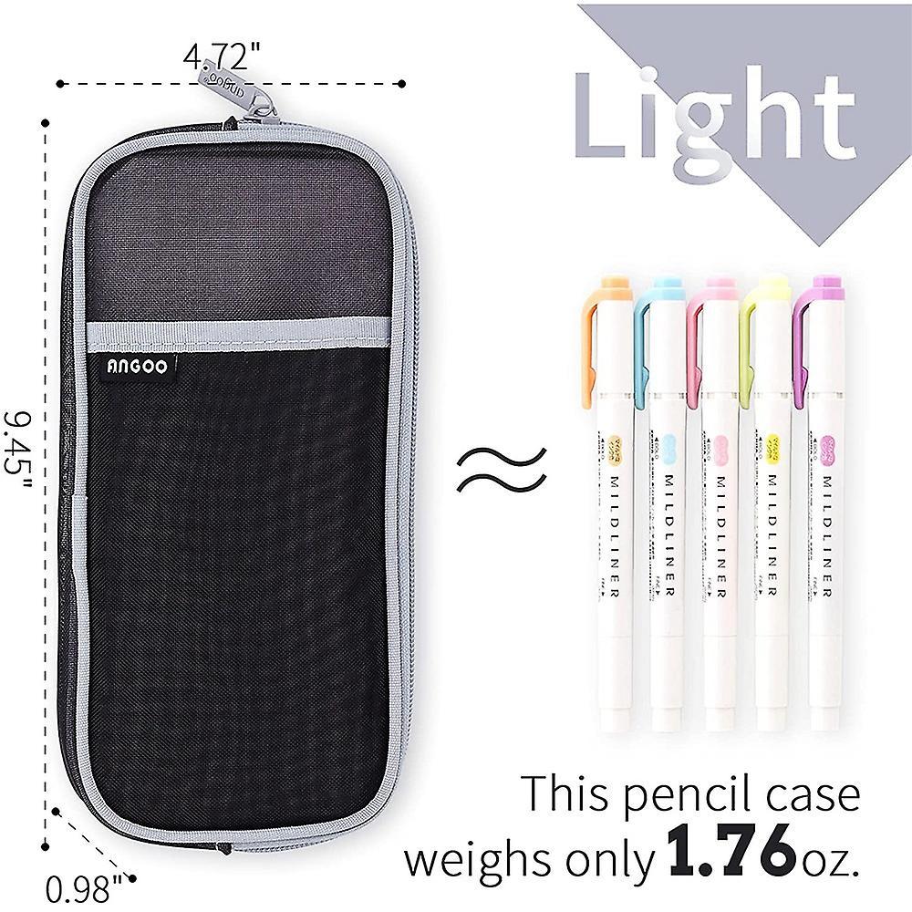 Angoo Grid Mesh Pen Pencil Case with Zipper Clear Makeup Pouch, Black