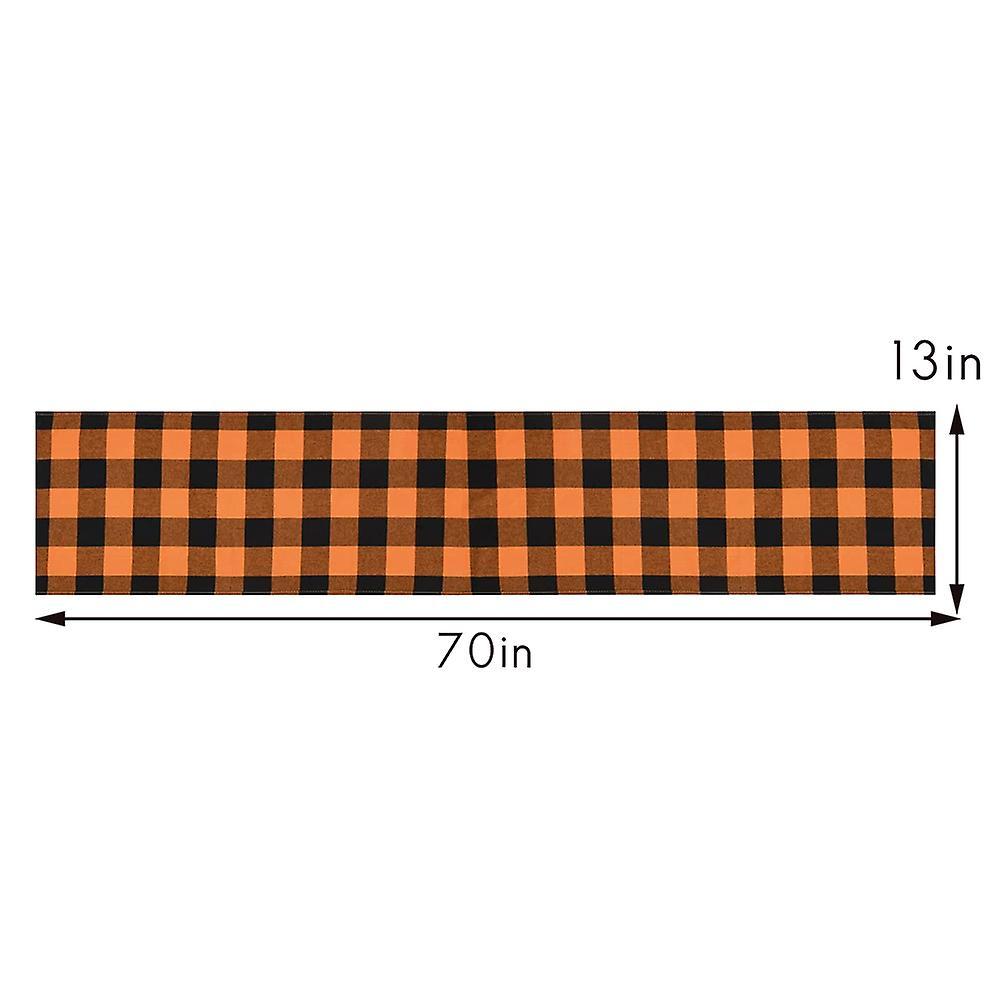13x70inch Black and Orange Plaid Table Runner,for Party Home Decor