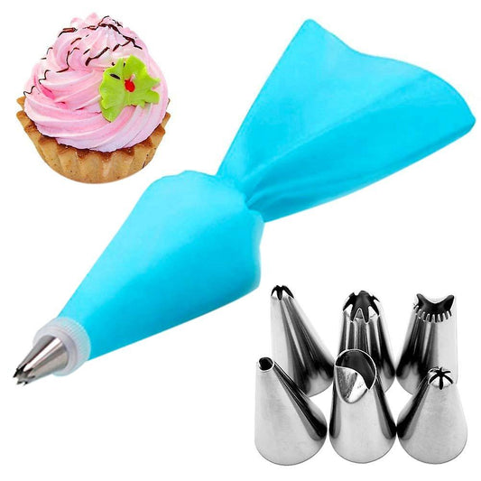 8pcs/set Pastry Bag Decorating Tools Reusable +6 Nozzle Set-a