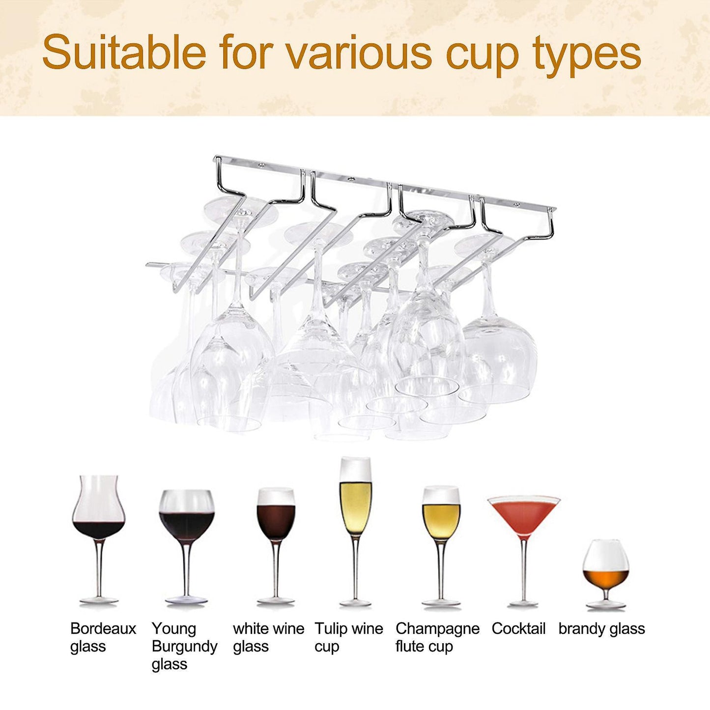 5x Under Cabinet Stemware Wine Glass Holder Rack 2.17 Inch Deep