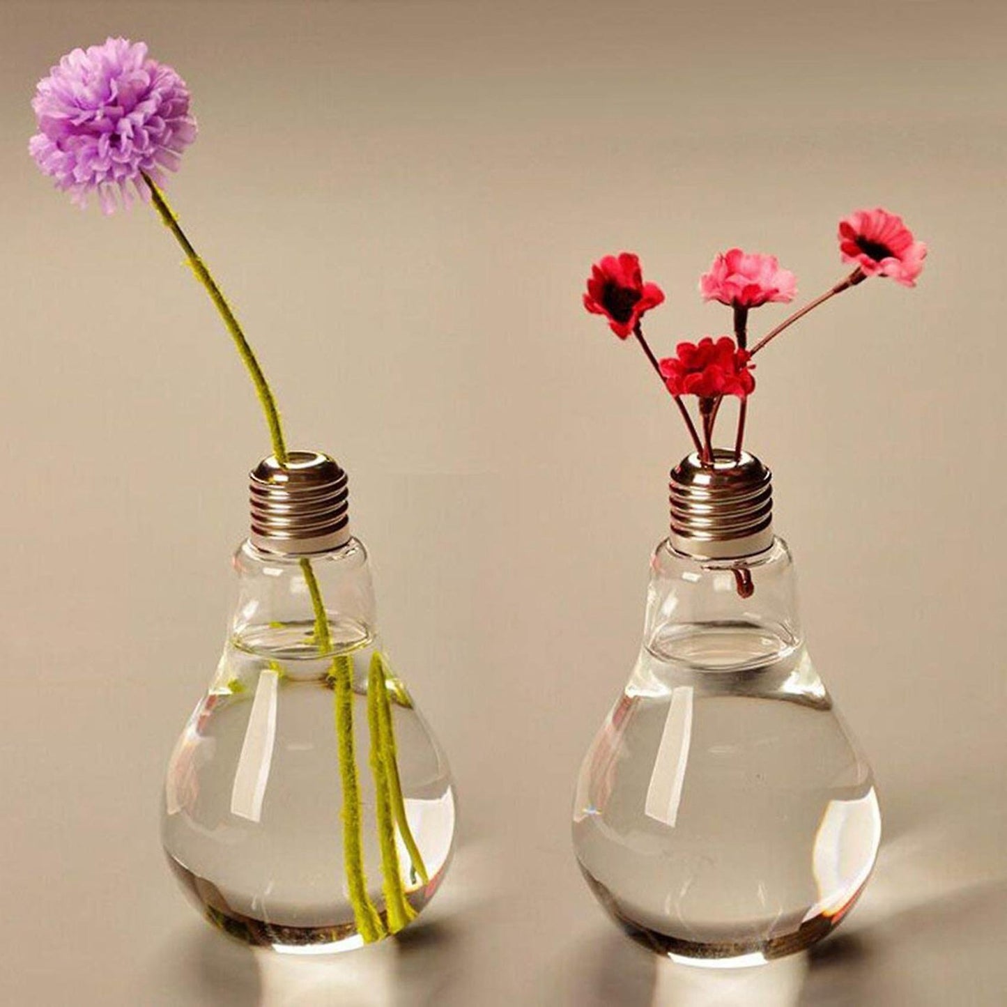 2x Transparent Glass Bulb Shape Table Vase for Plants Home Decoration