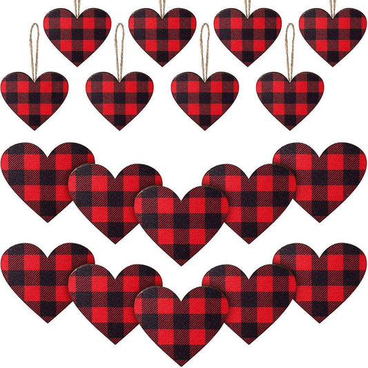 Red Buffalo Plaid Ornament Wooden Slice for Valentine's Day Decor