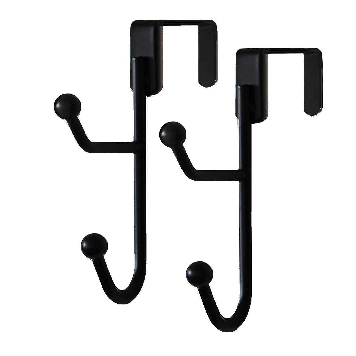 2 Pack Over The Door Hooks Hanger, Sturdy Metal Double Hook, Black