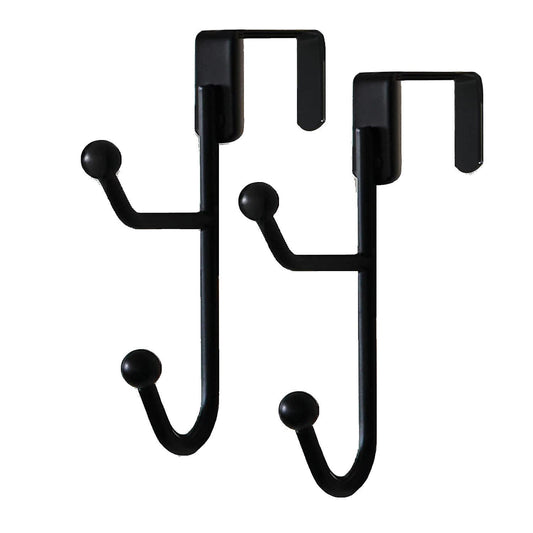2 Pack Over The Door Hooks Hanger, Sturdy Metal Double Hook, Black