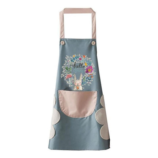 Kitchen Wipeable Waterproof Oil-proof Cartoon Rabbit Apron -blue