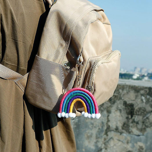 Macrame Rainbow Keyring, Handwoven Keychain, for Car Handbag Purse, C