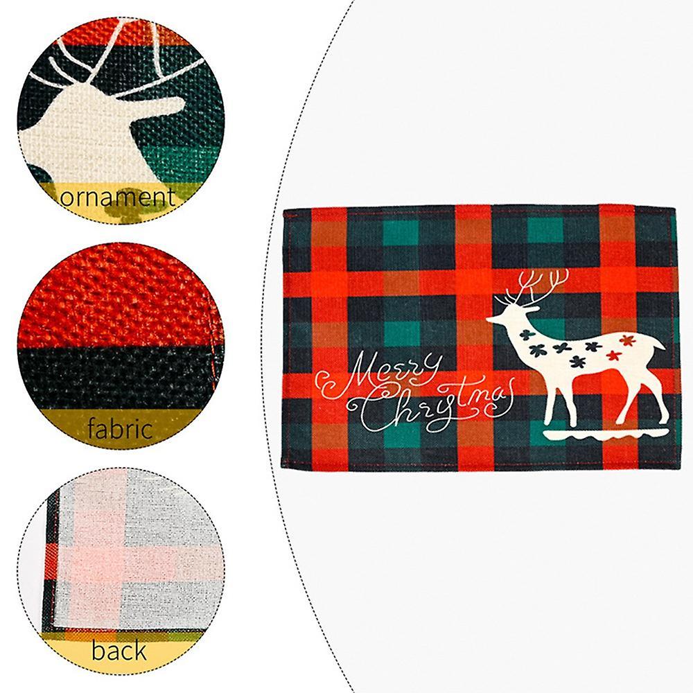 Christmas Placemats Set Of 4, with Plaid Printed, Washable Mats, E