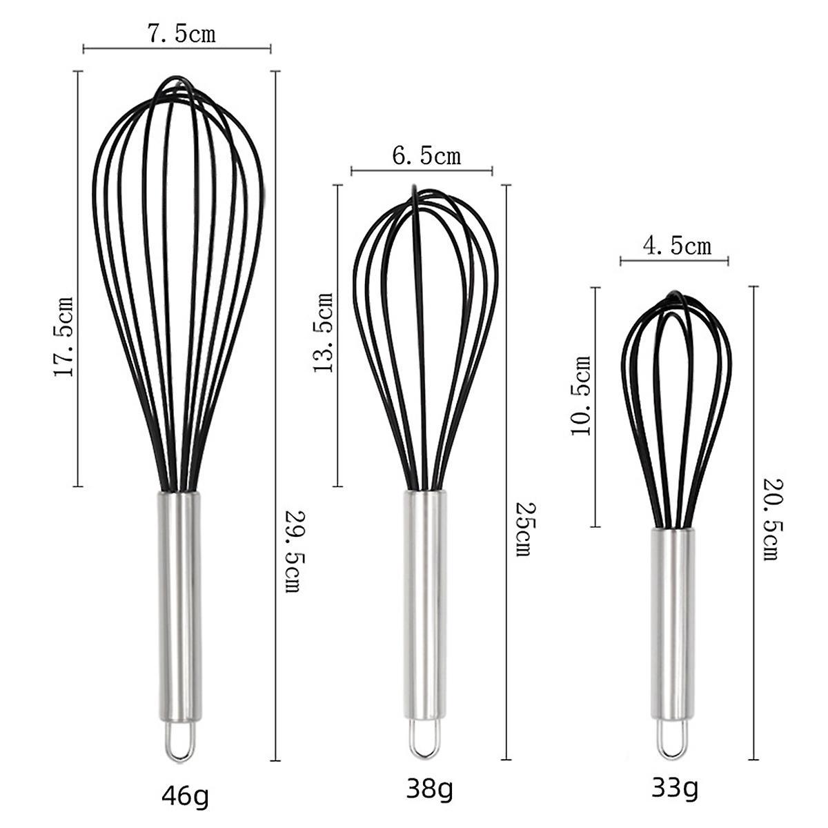 3 Pieces Of Silicone Egg Beater Stainless Steel Hand Mixer Black