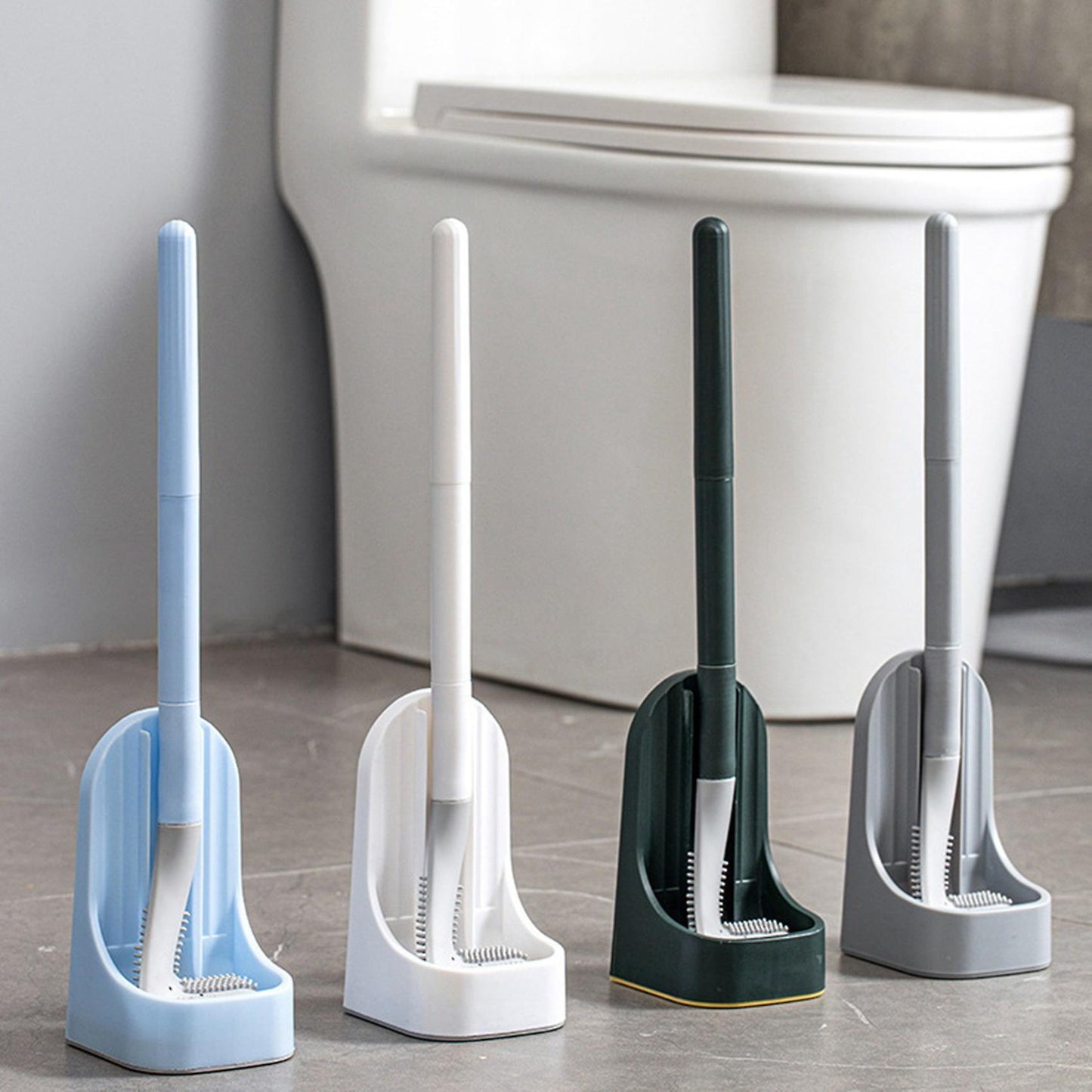 Golf Silicone Long Handled Toilet Tpr Brushes with Holder Set ,grey
