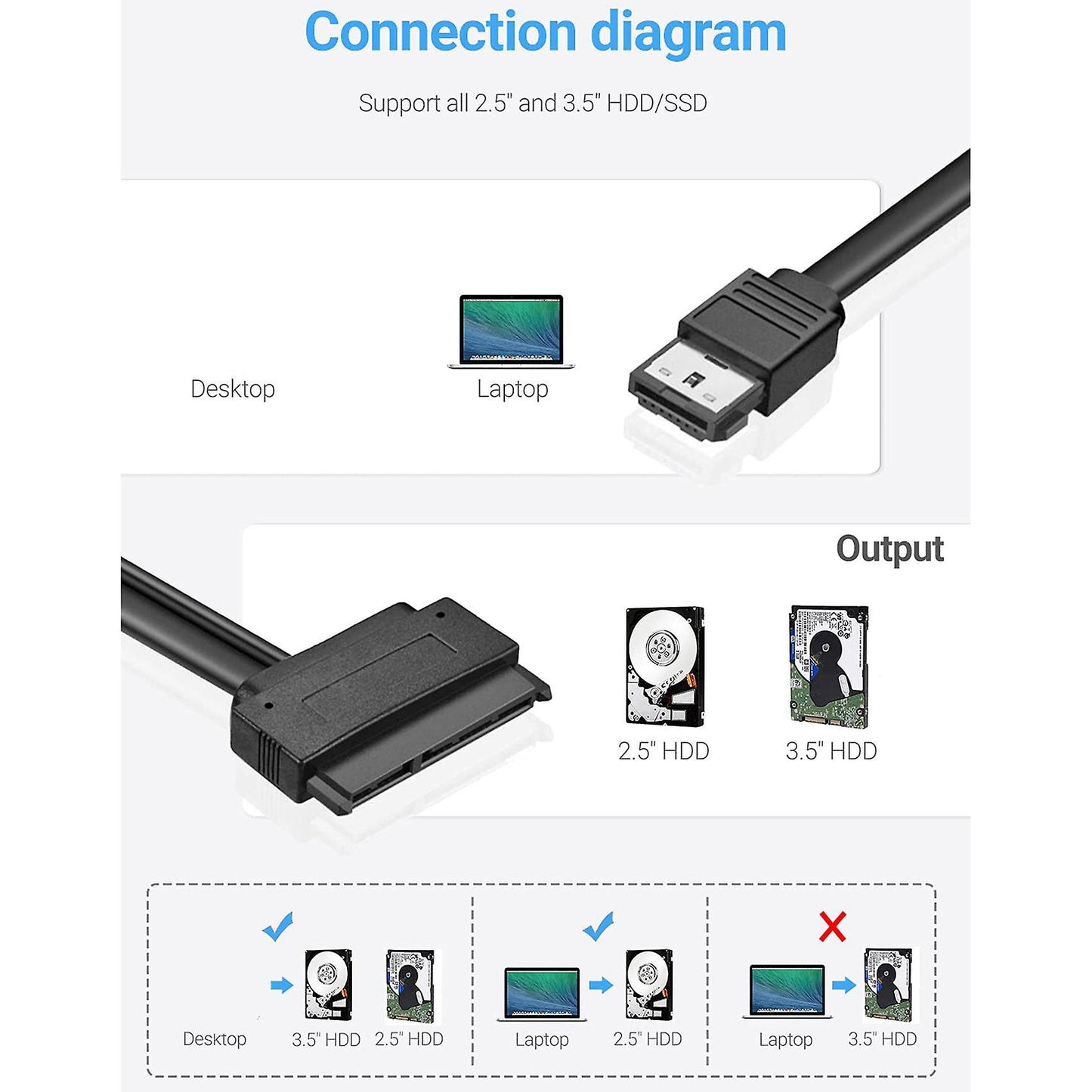 Sata 22 Pin to Esata 2.5 Sata Hard Drive External Connector Cable