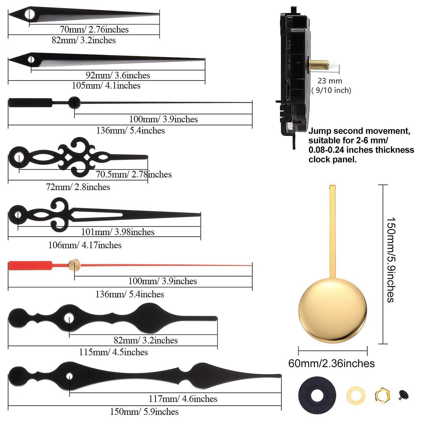 Quartz Pendulum Clock Movement Mechanism Diy Kit with 3 Pairs Hands