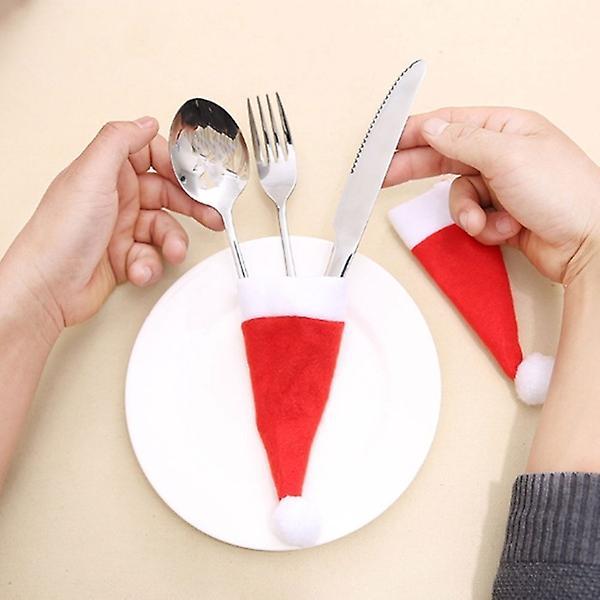 30 Pcs Christmas Santa Hats Silverware Holders Fork Spoon Storage Bag