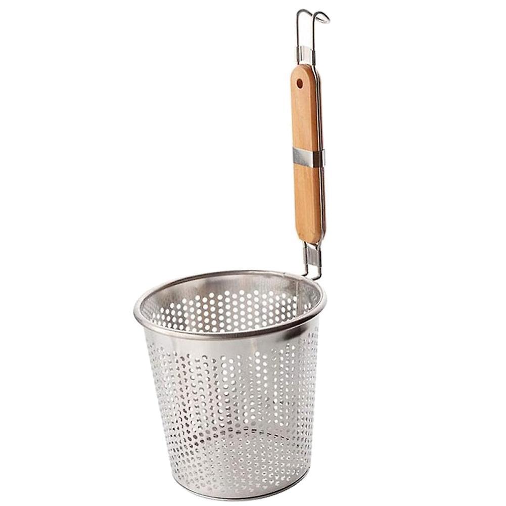 Stainless Steel Strainer Basket Wooden Handle Food Skimmer,12.5cm