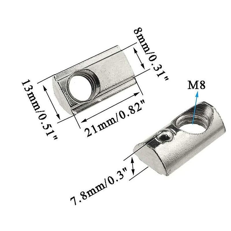 30pcs M8 T Slot Nuts Roll-in Spring Ball Loaded Elastic Nuts