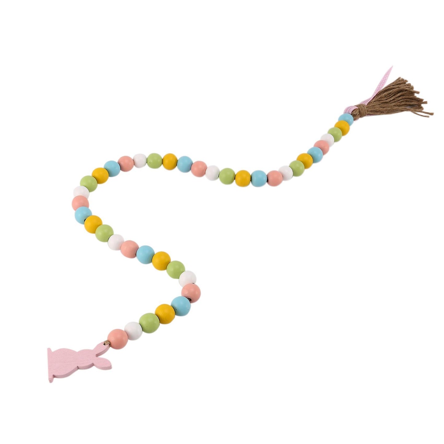 Easter Wood Bead Garland with Tassels and Bunny Tag Rustic (pink)
