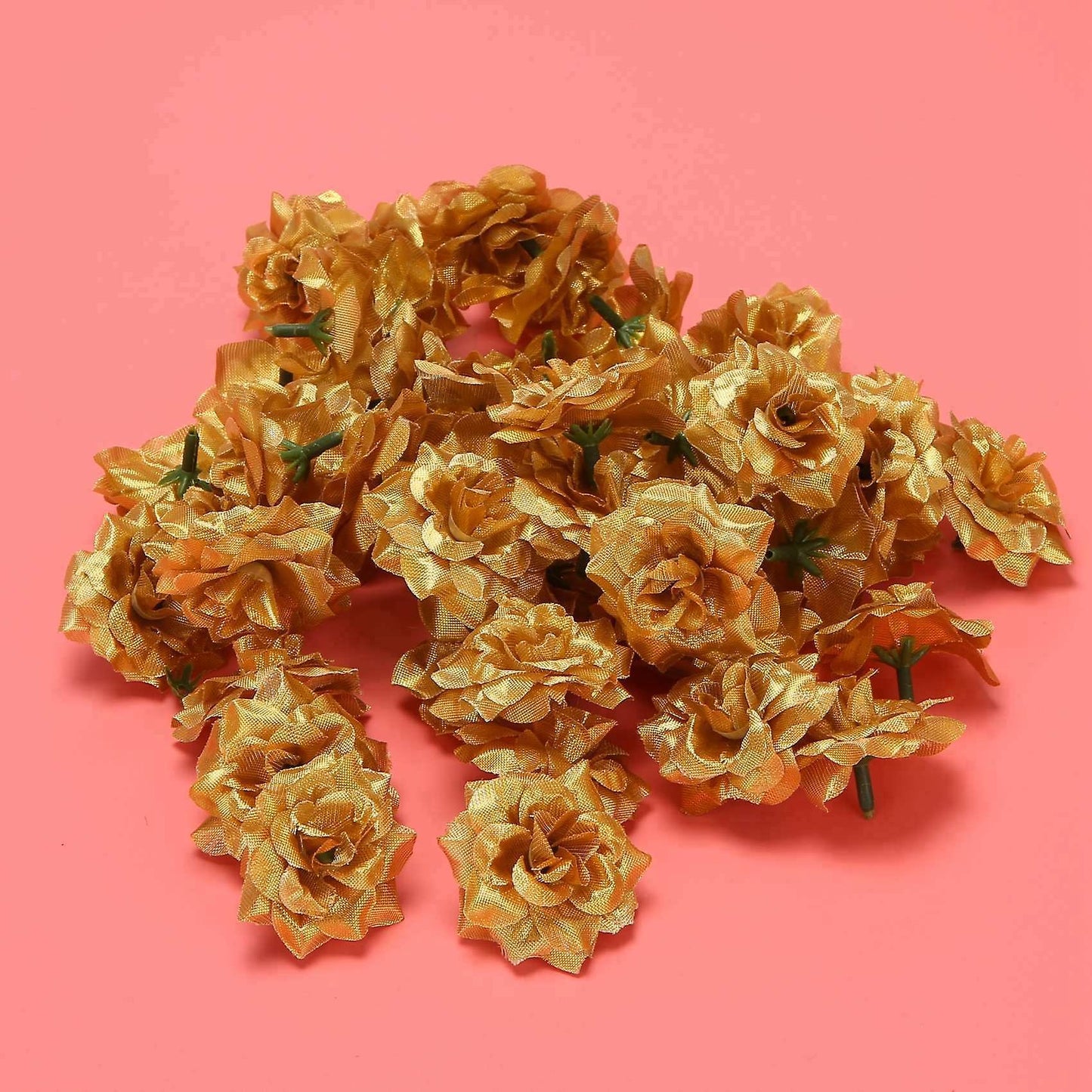 100 Stk. Seide Rosen Kuenstliche Braut Clips Blumenkoepfe (golden)