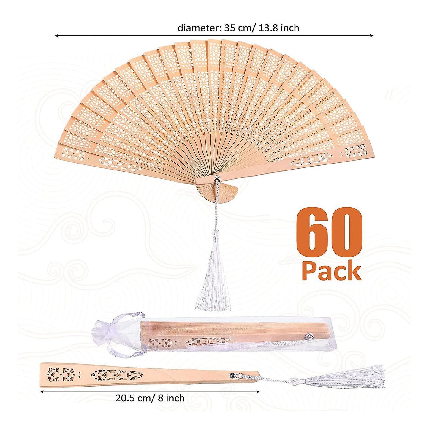 60 Pieces Wooden Fans Hand Held Folding Fans Vintage Chinese Fans