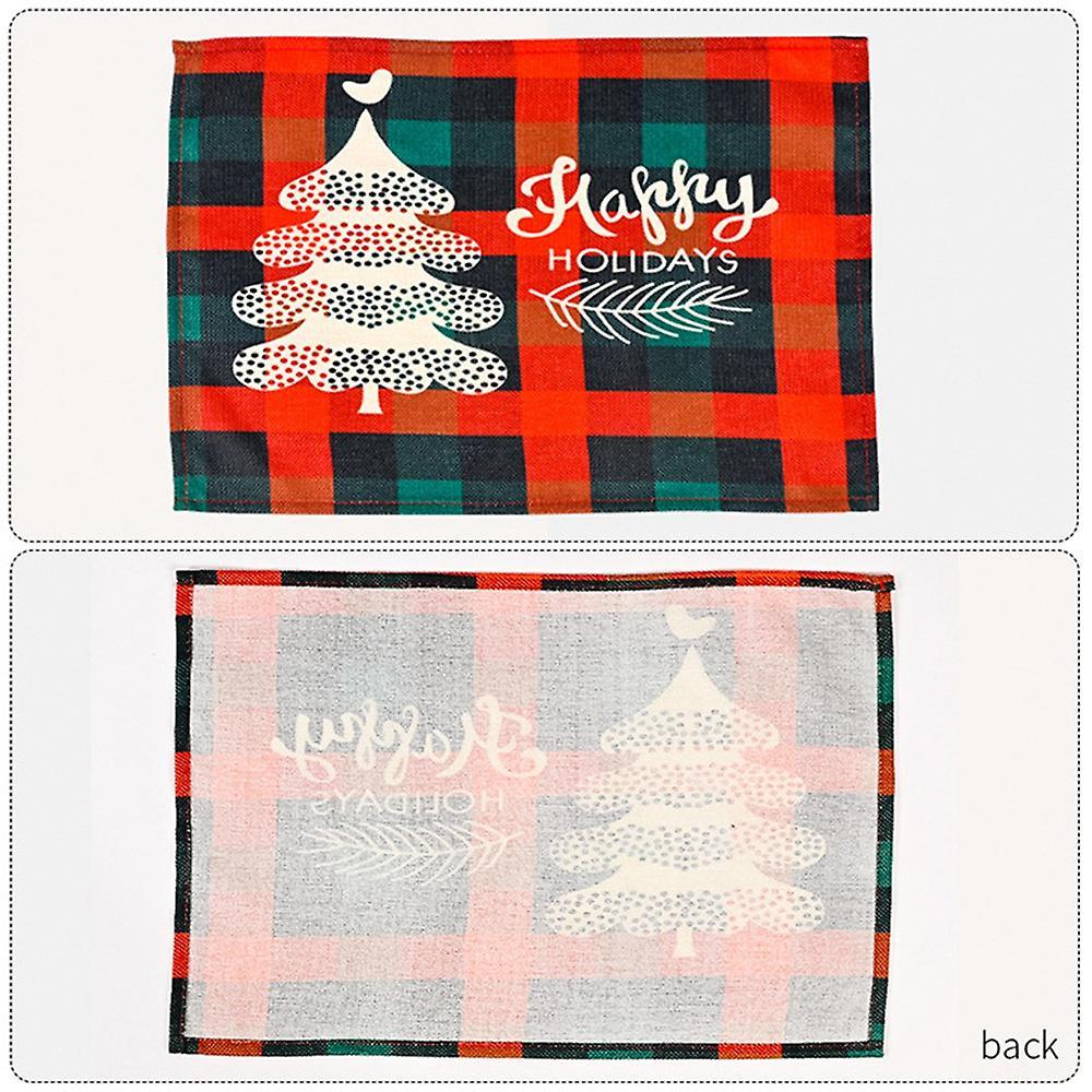 Christmas Placemats Set Of 4, with Plaid Printed, Washable Mats, E