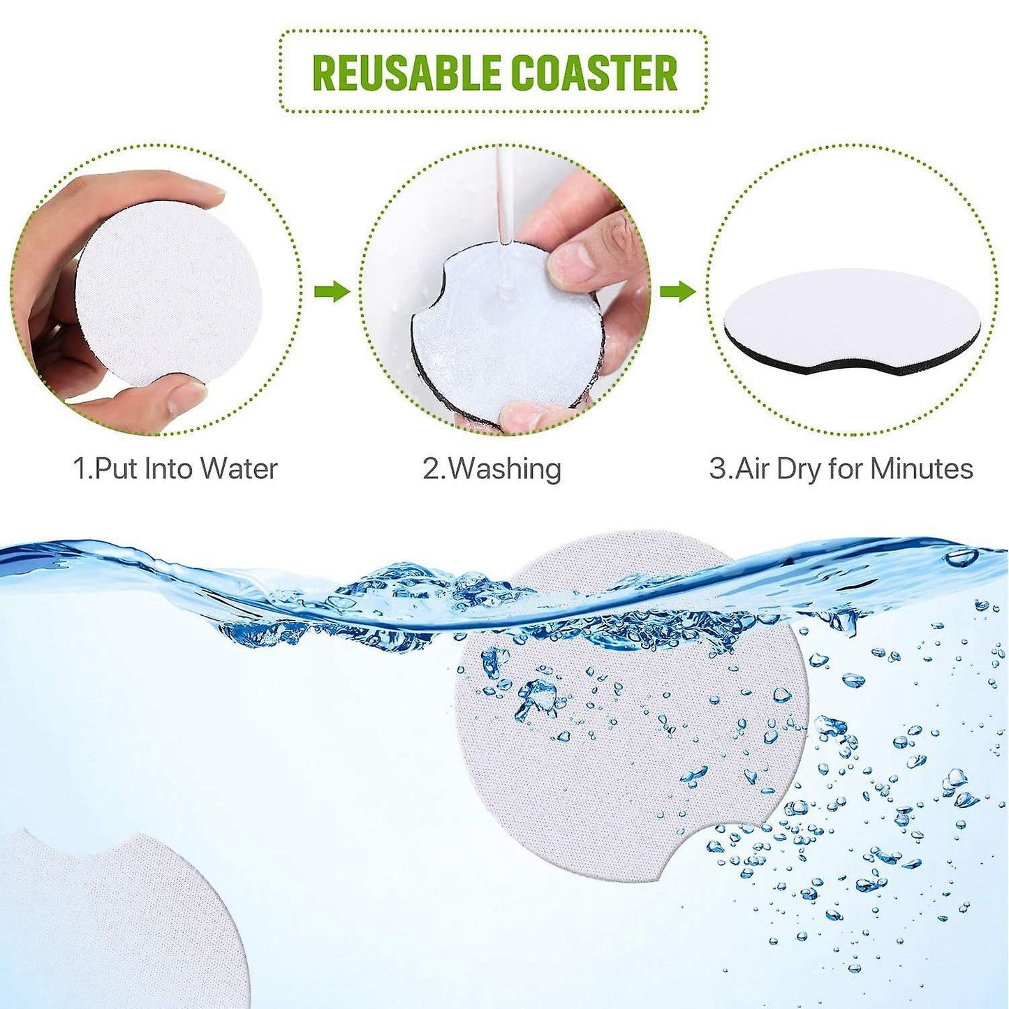 16 Pcs Blank Coasters Diy Car Cup Coaster Absorbent Car Coasters
