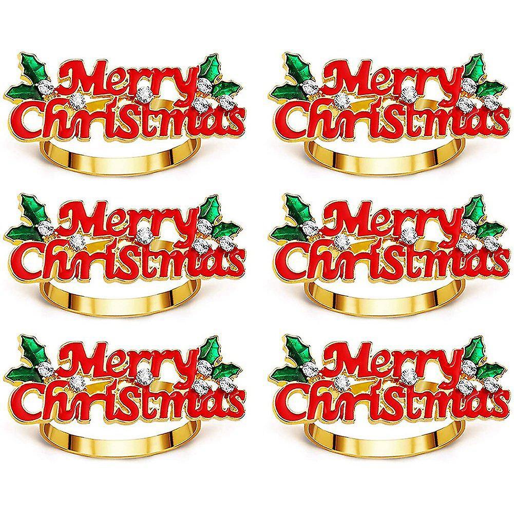 Napkin Rings Set Of 6, Red Merry Christmas Napkin Ring, Napkin Holder