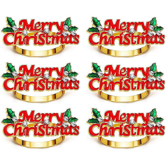 Napkin Rings Set Of 6, Red Merry Christmas Napkin Ring, Napkin Holder