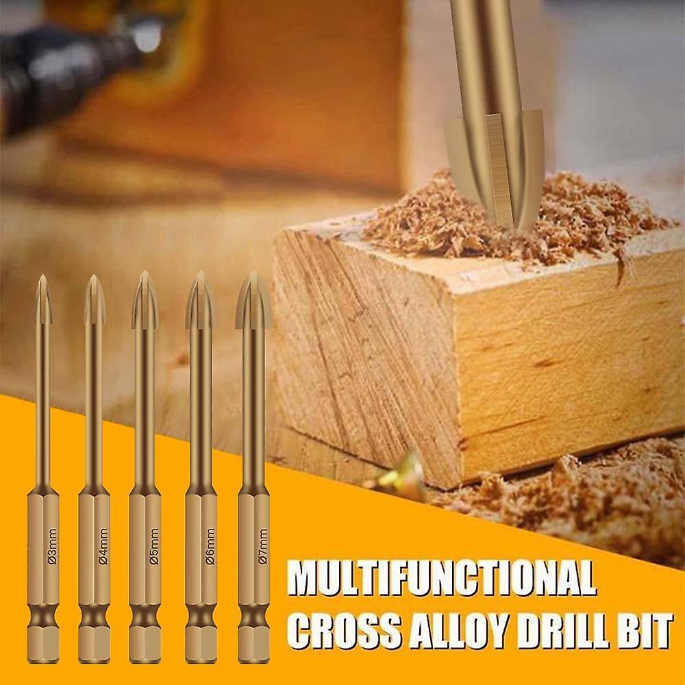 Universal Drilling Tool 5pcs, Cross Alloy Drill Bit,black