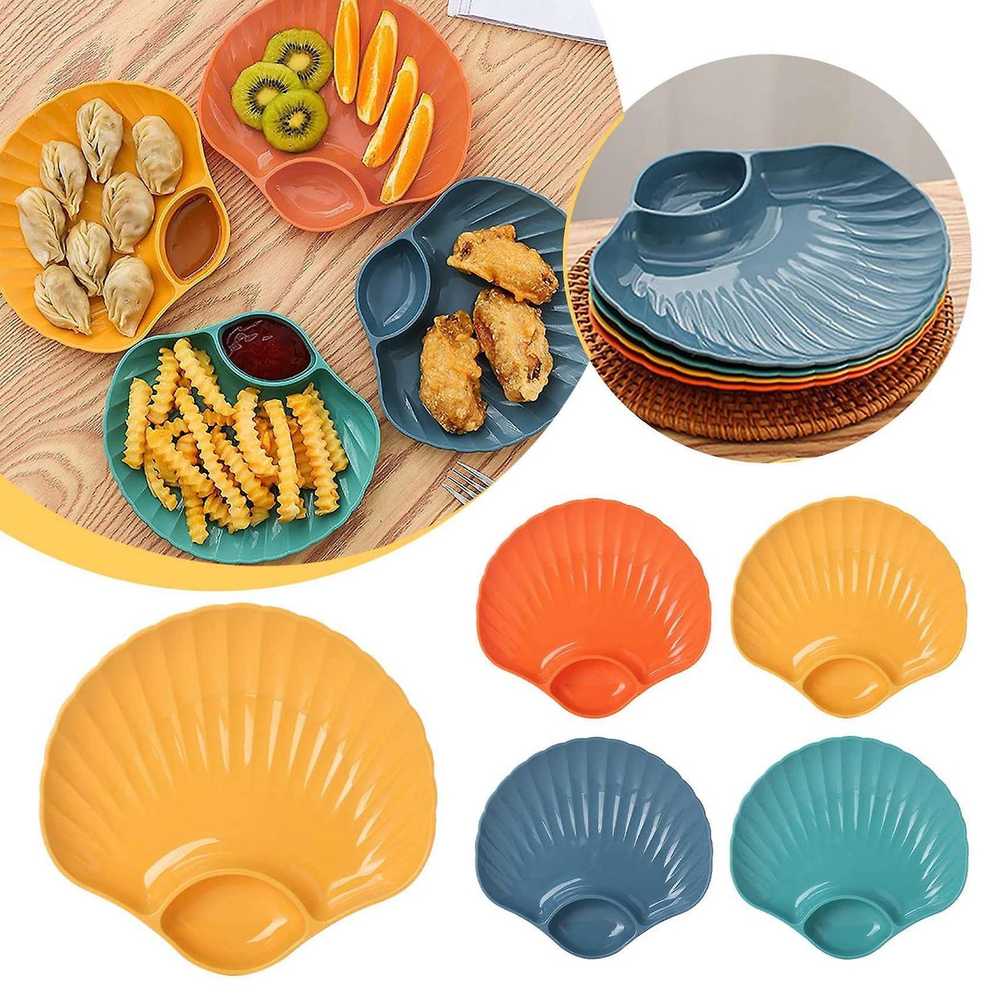 Multi-purpose Plastic Bowls Shell Shape Plate, Snack Serving Tray C