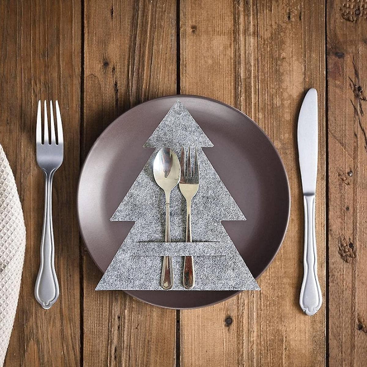 4 Pieces Grey Christmas Tree Cutlery Bag Christmas Tree Cutlery Set