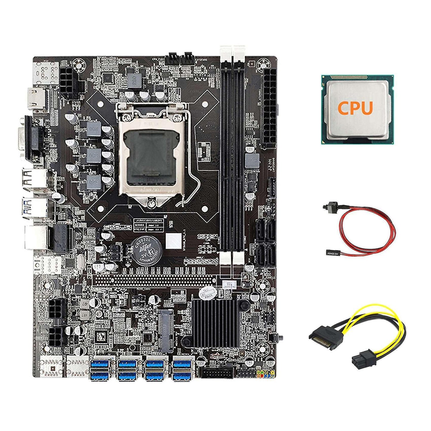 B75 Eth Mining Motherboard 8xpcie Usb Adapter+cpu+sata 15pin to 6pin
