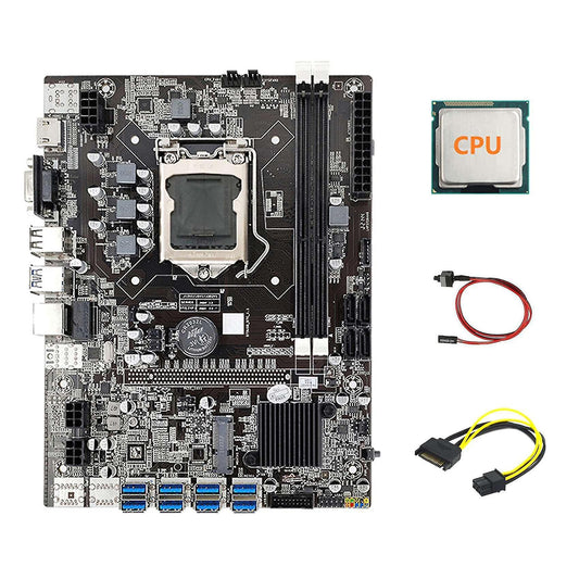 B75 Eth Mining Motherboard 8xpcie Usb Adapter+cpu+sata 15pin to 6pin