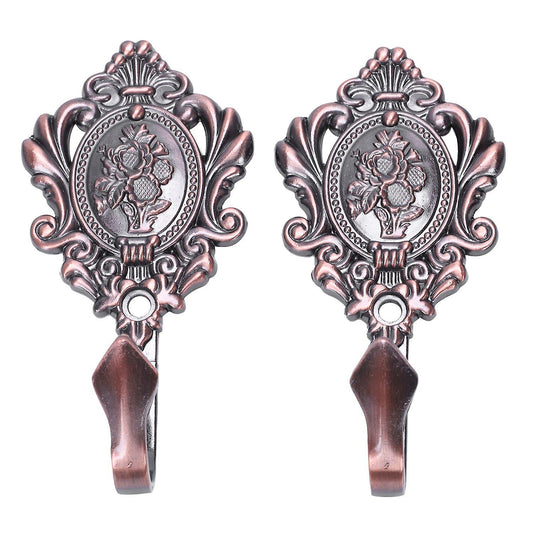 Rose Pattern Alloy Drapery Tieback Hooks 2pcs (red Patina)