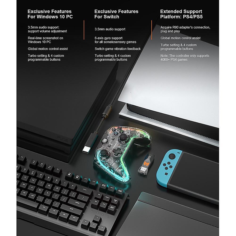 C1 Wired Gamepad with Rgb Light/r90 Adapter Compatible for Switch