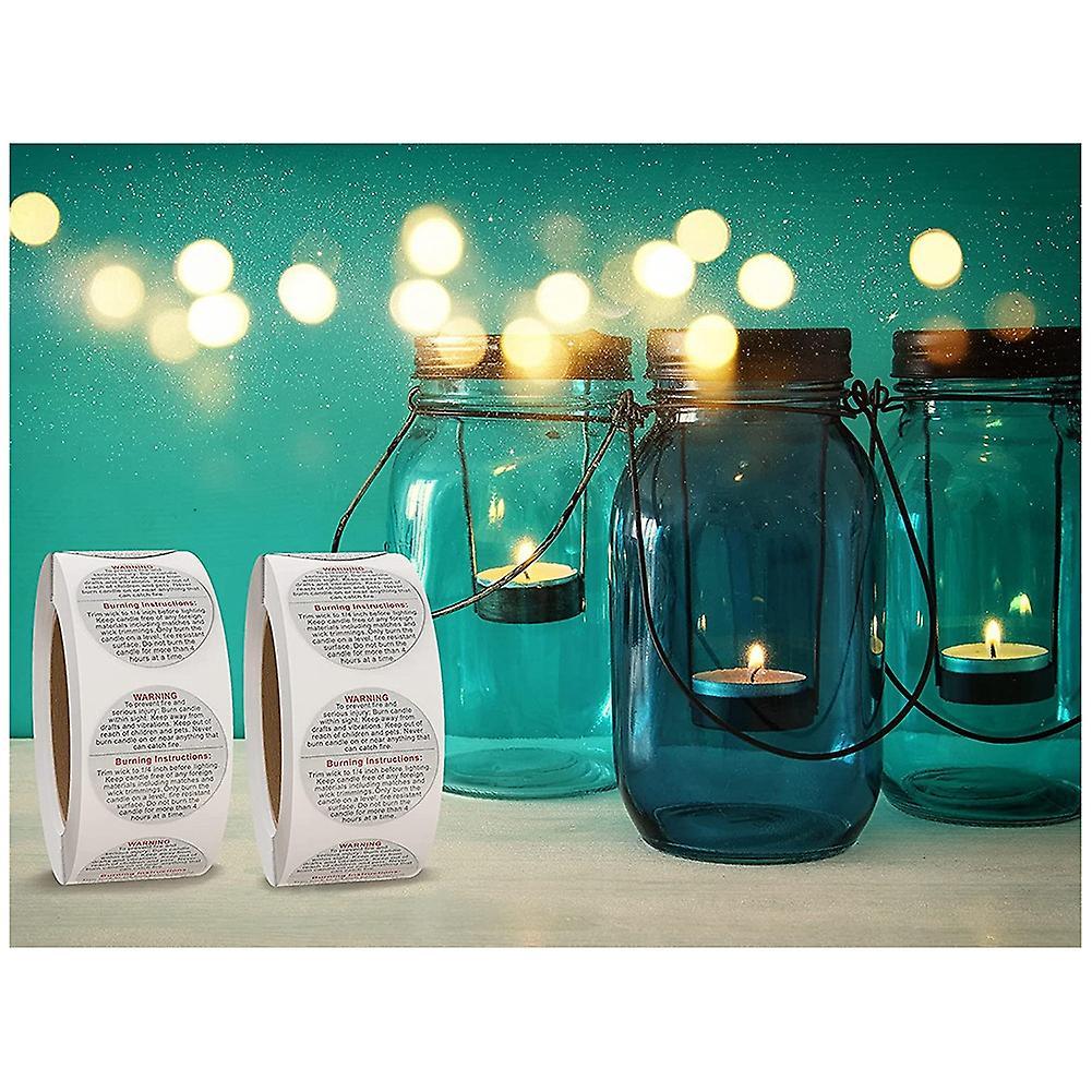 1000 Pcs Candle Warning Labels 1.5 Inch Waterproof Candle Safety