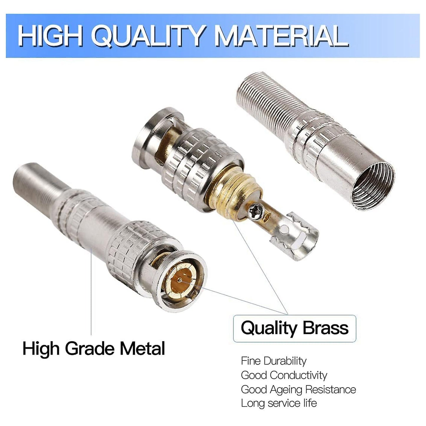 (10pcs) Rg59 Bnc Male Plug Solderless Coupler Connector Adapter Cctv