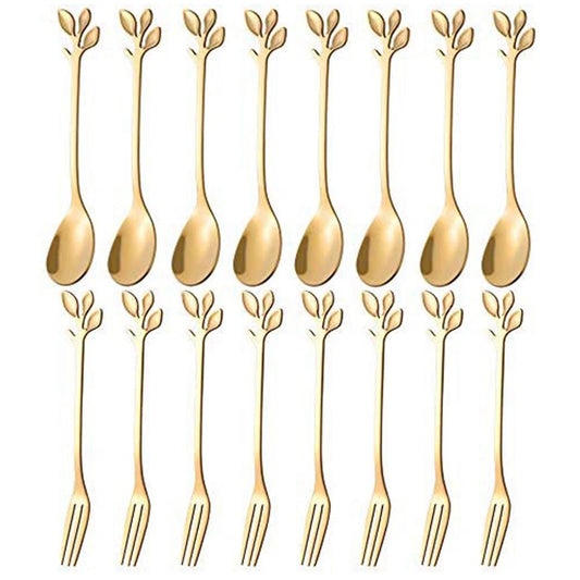 20pcs Dessert Spoon and Fork Set Creative Fruit Fork -gold